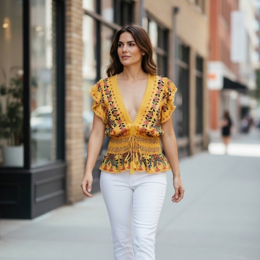 FARM Rio Yellow Floral Top